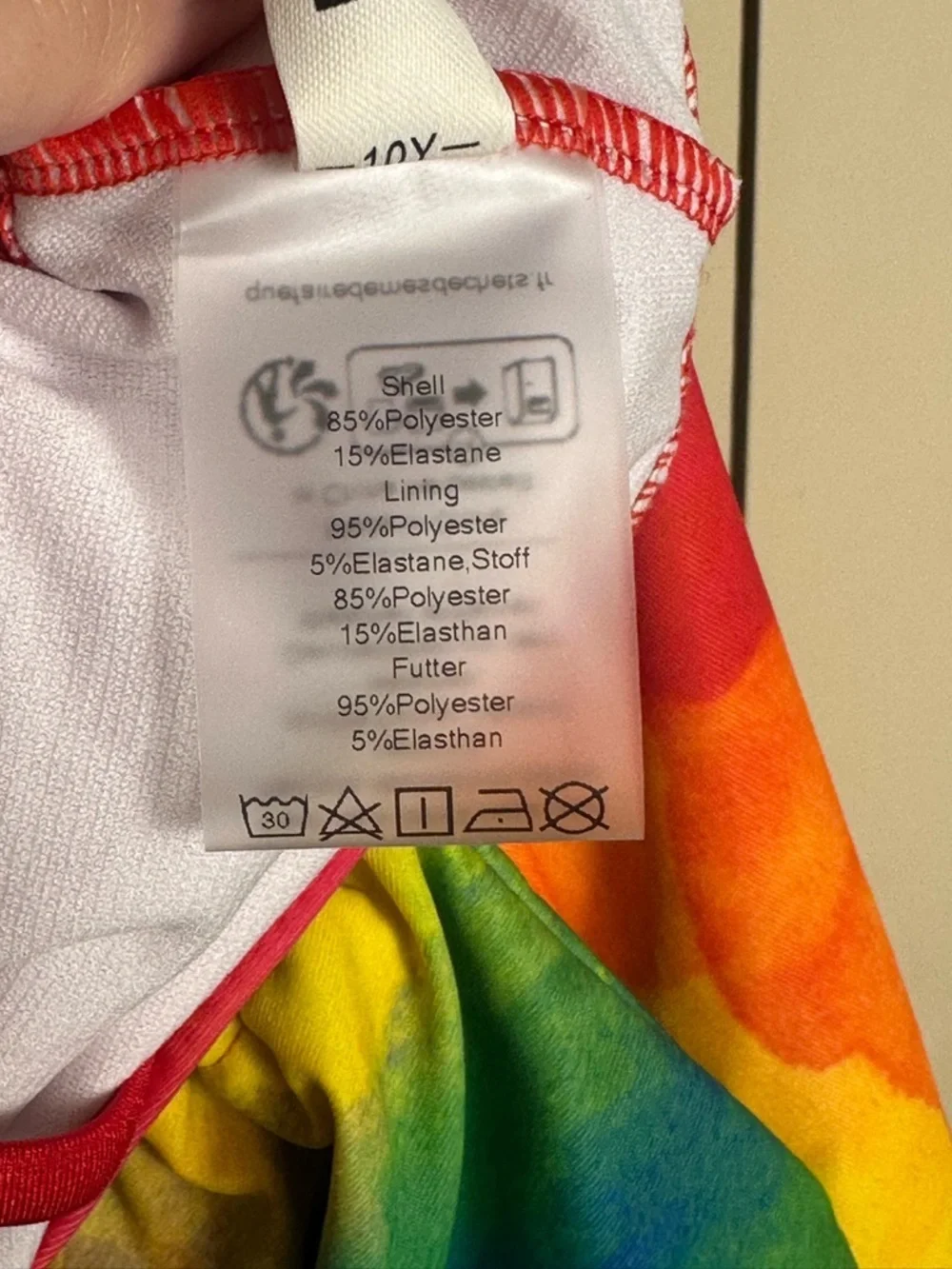 Girls Grace Karin One Piece Rainbow Watercolor Swimsuit Size 10 Cutout Ruched